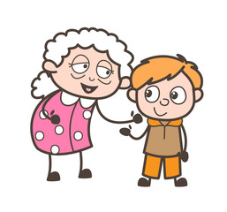 Cartoon Happy Granny with Grandson Vector Illustration