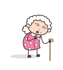 Cartoon Sick Grand Mother Sneezing Vector Illustration