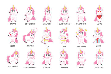 Unicorn emoji set. © inspiring.team