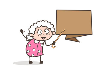 Cartoon Granny Showing Speech Banner Vector Illustration