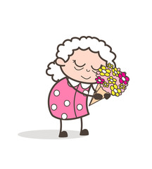 Cartoon Sad Old Lady Remembering Memories Vector Illustration