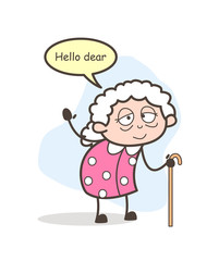 Cartoon Old Lady Saying Something Vector Illustration