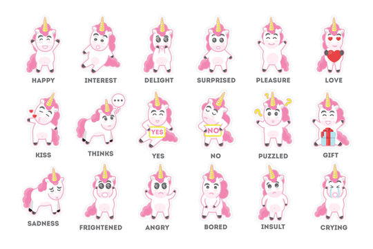 Unicorn Emoji Set.