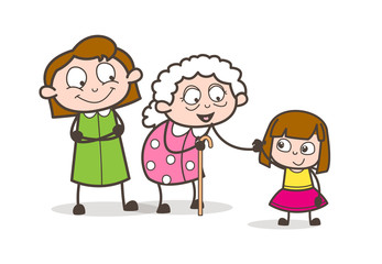 Cartoon Grandmother with Daughter and Granddaughter Vector Illustration
