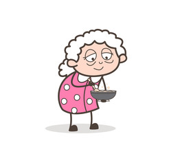 Cartoon Granny Preparing Food Vector Illustration