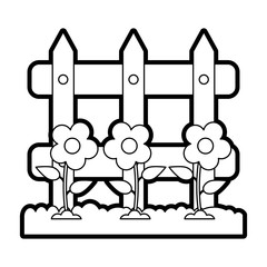 wooden fence with grass and flowers gardening tool icon image vector illustration draw 