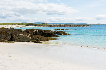 Fototapeta na wymiar Landascapes of Ireland. White sand of roundstone, Connemara in Galway county