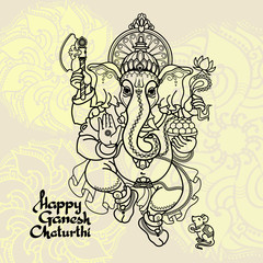 Hindu God Ganesha. Hand drawn Vector illustration.