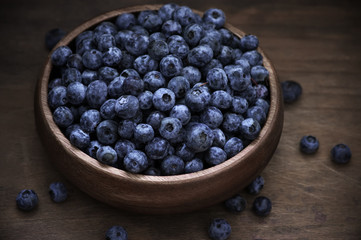 Blueberries in wood bowl