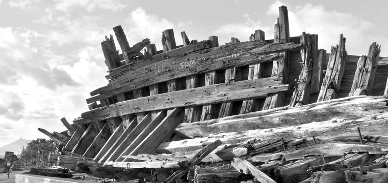 Wooden Shipwreck Resting on a Park in Arrecife, Lanzarote, Spain