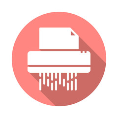 Documents shredder flat icon. Round colorful button, circular vector sign with long shadow effect. Flat style design