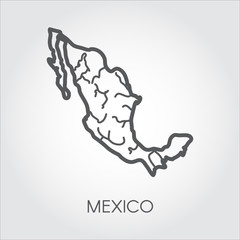 Mexico linear map icon. Simplicity shape of country for atlas, geography, cartography, education projects and other design needs. Vector