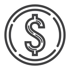 Coin dollar line icon, business and finance, money sign vector graphics, a linear pattern on a white background, eps 10.