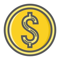Coin dollar filled outline icon, business and finance, money sign vector graphics, a colorful line pattern on a white background, eps 10.