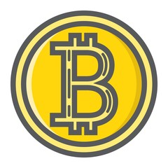 Bitcoin coin filled outline icon, business and finance, virtual money sign vector graphics, a colorful line pattern on a white background, eps 10.