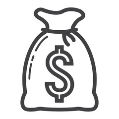 Money bag line icon, business and finance, dollar sign vector graphics, a linear pattern on a white background, eps 10.