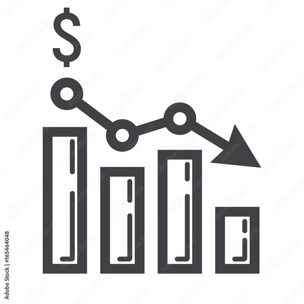 Poster declining graph line icon, business and finance, chart sign vector graphics, a linear pattern on a w