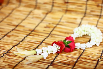 Thai style bouquet use in traditional on bamboo floor