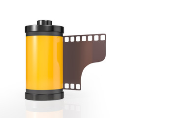 3d rendering front view of yellow film camera roll isolated on white background with clipping paths.