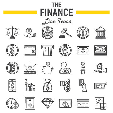 Finance line icon set, business symbols collection, marketing vector sketches, logo illustrations, business signs linear pictograms package isolated on white background, eps 10.