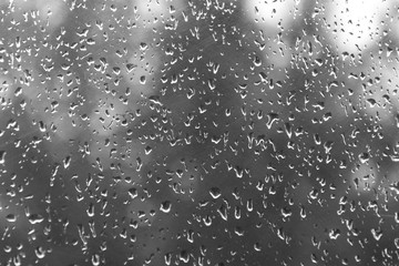 Black-and-white photograph drops on glass after rain
