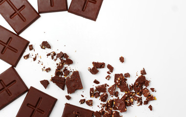 sweet chocolate bar in white background top view