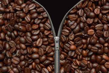 zipper open  with  coffee inside