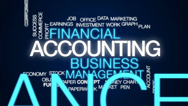 Accounting animated word cloud, text design animation.