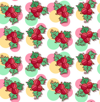 Red currant berries seamless vector pattern