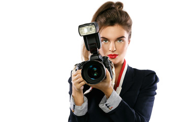 Woman photographer with a DSLR camera