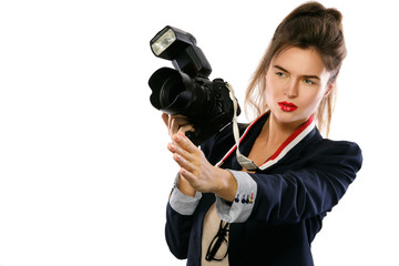 Woman photographer with a DSLR camera