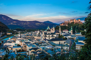 Fototapeta na wymiar Salzburg city view at dusk