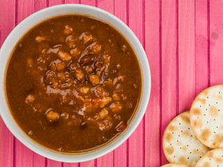 Bowl of Thick Chunky Vegetable and Bean Soup