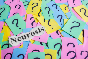 Neurosis Syndrome text on colorful sticky notes Against the background of question marks
