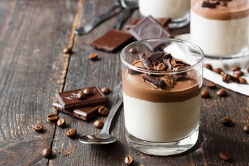 Coffee panna cotta with chocolate sauce