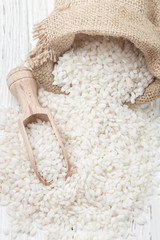 Raw Organic Arborio Rice in a Bowl