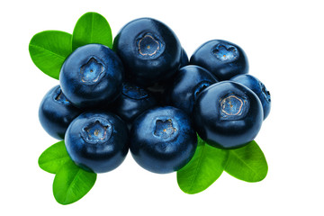 Blueberries natural antioxidant food isolated on white background, macro shot