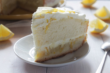 Lemon cream sponge cake with zest macro