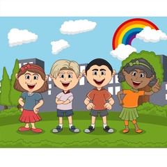Obraz na płótnie Canvas Children cartoon playing at the park cartoon