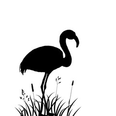 flamingo in grass silhouette