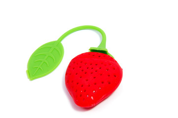  tea strainer with heart shape on chain isolated on white background