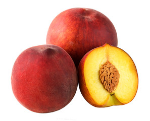 Peaches and peach in a cut on a white isolated background
