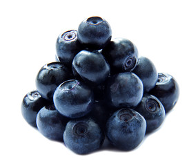Ripe blueberries on isolated white background
