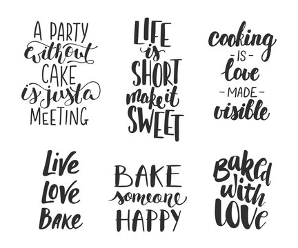 Set of vector bakery letterings for greeting cards, decoration, prints and posters. Hand drawn typography design elements. Handwritten lettering. Modern ink brush calligraphy.