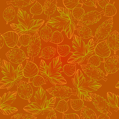 Materiał do szycia illustration of Autumn graphic with color stylize seamless pattern. Doodle design for backdrop. Drawing leaves, foliage of maple nature.
