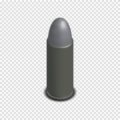 Photorealistic cartridge with a bullet in isometric, vector illustration.
