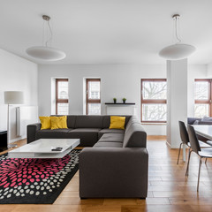Living room with gray sofa