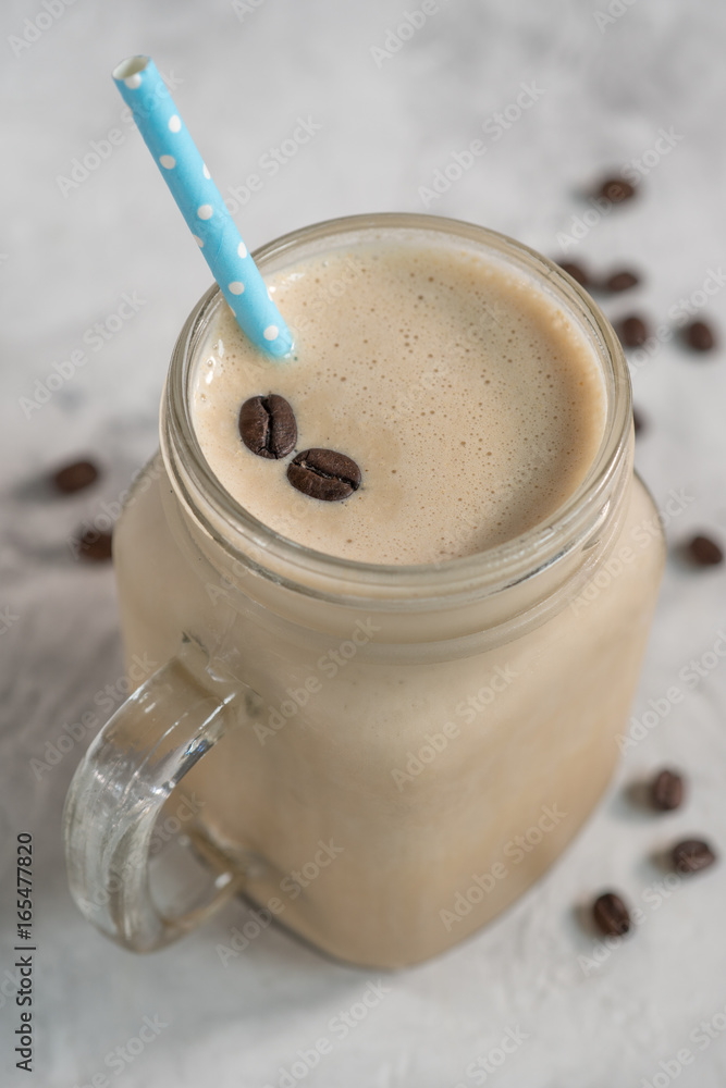 Wall mural coffee vanilla protein shake smoothie in mason jar