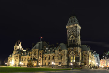 Fototapeta na wymiar East Block of Parliament Buildings at night, Ottawa, Ontario, Canada.