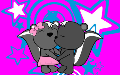 cute love baby boy and girl skunk cartoon background in vector format very easy to edit